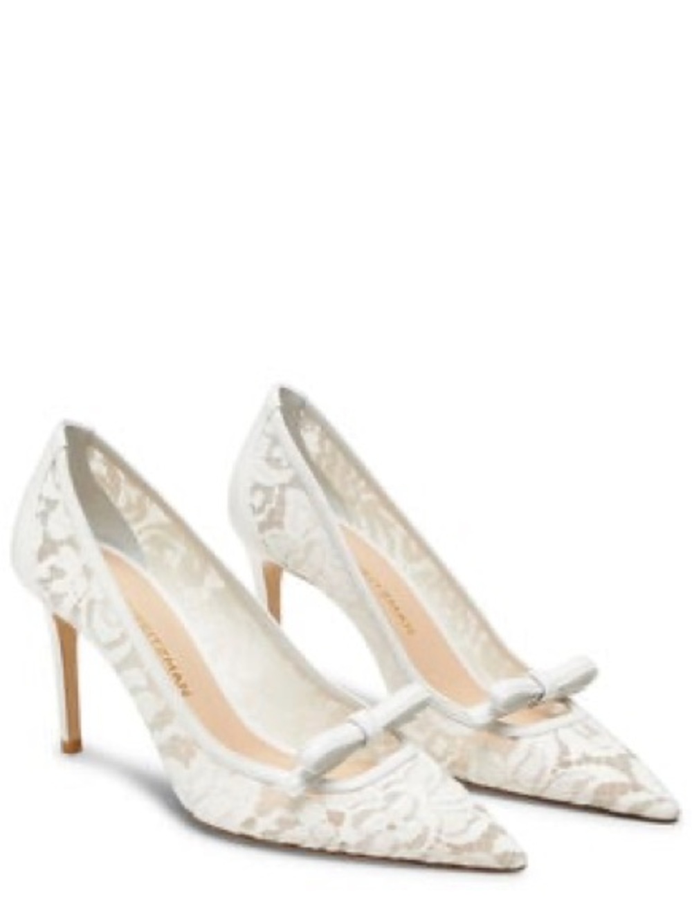 Stuart Weitzman Felicity White Lace Heel with Bow